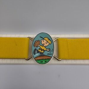 Vintage Lee Peanuts Charlie Brown Yellow Elastic Cinch Belt Adjustable Kids